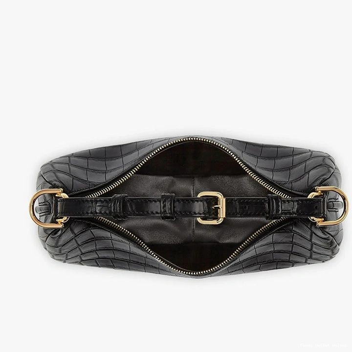Cheap Crocodile In Fendigraphy Black Small Hobo Leather Bag Fendi 0818